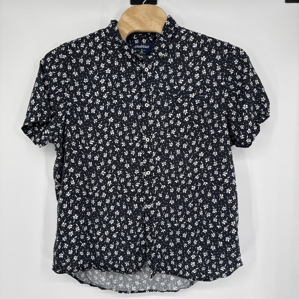 Chubbies Friday Hawaiian Floral Men's XXL Short Sleeve Beach Resort AOP Black